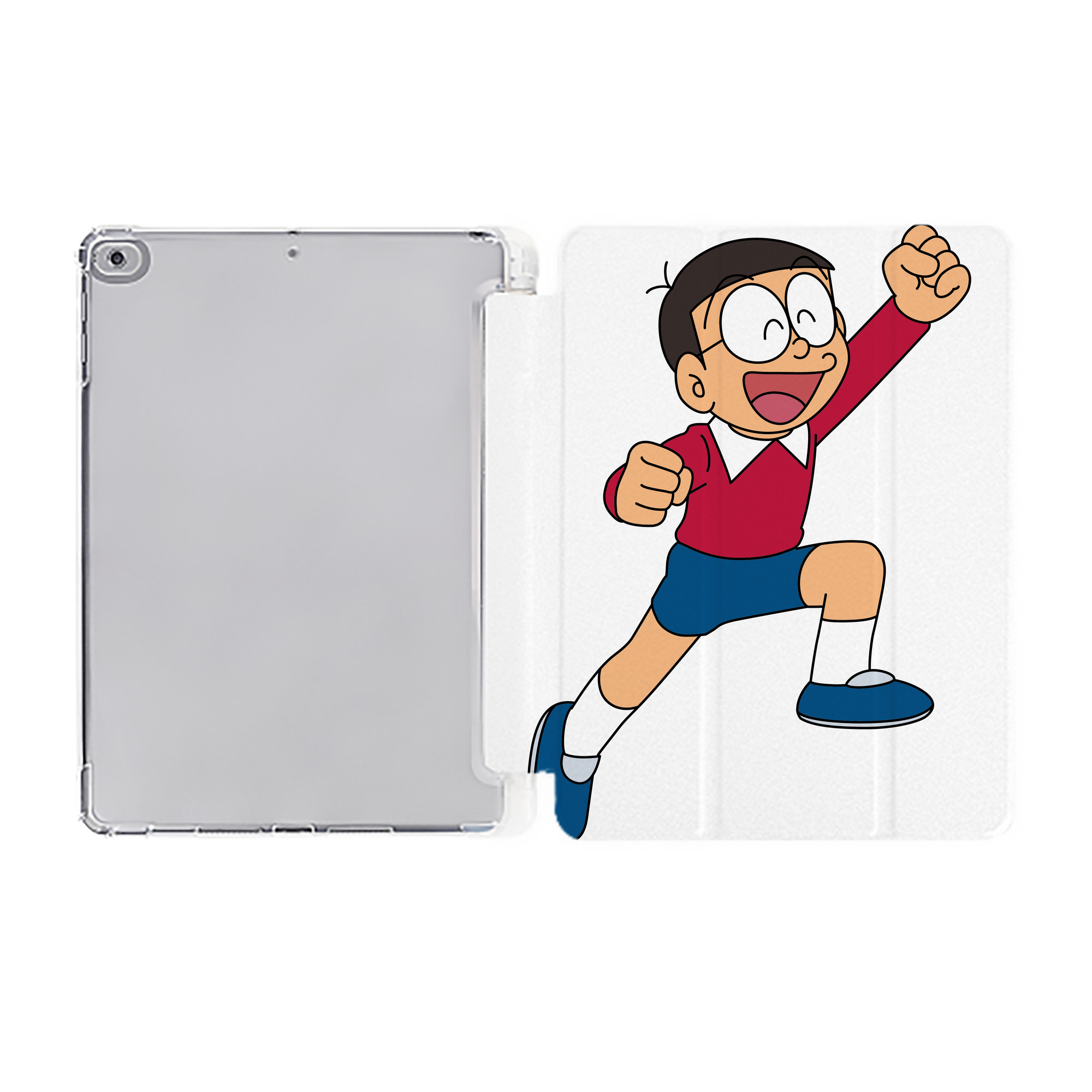 （画像用） ドラえもん 野比 のび太 Doraemon Nobita Nobi IPad ケース ペン収納付き 三つ折りスタンド PUレザー×シリコン 対応機種9.5/10.5/10.9インチ
